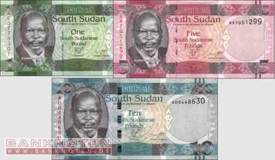 Südsudan: 1 - 10 Pounds (3 Banknoten)