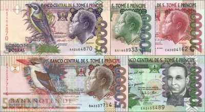 Sao Tome & Principe: 5.000 -  100.000 Dobras (5 Banknoten)