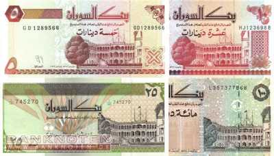 Sudan: 5 - 100 Dinars (4 Banknoten)