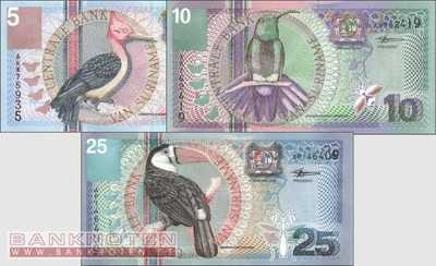 Suriname: 5 - 25 Gulden (3 banknotes)