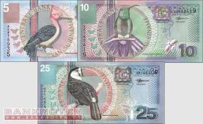 Surinam: 5 - 25 Gulden (3 Banknoten)