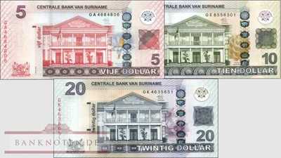 Suriname: 5 - 20 Dollars (3 banknotes)