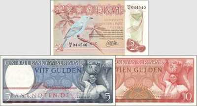 Suriname: 2 1/2 - 10 Gulden (3 banknotes)