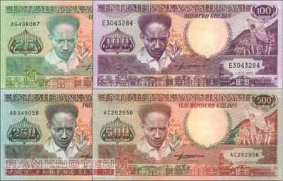 Suriname: 25 - 500 Gulden (4 banknotes)