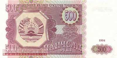 Tadschikistan - 500 Rubel (#008a_UNC)