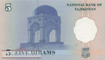 Tadschikistan - 5  Dirams (#011a-1_UNC)