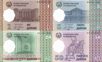 Tajikistan: 1 - 50 Dirams (4 banknotes)