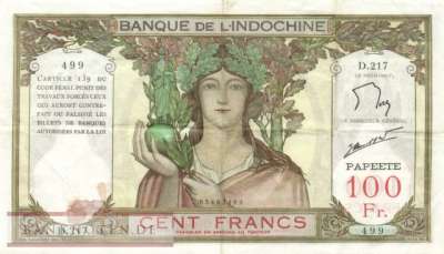 Tahiti - 100 	 Francs (#014d_VF)