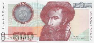 Giesecke&Devrient - 600  Präsentationsbanknote G&D - Johannes Gutenberg (#105_UNC)
