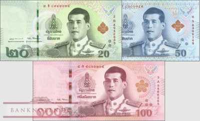 Thailand: 20 - 100 Baht neuer König (3 Banknoten)