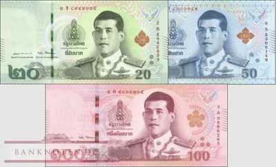 Thailand: 20 - 100 Baht new king (3 banknotes)