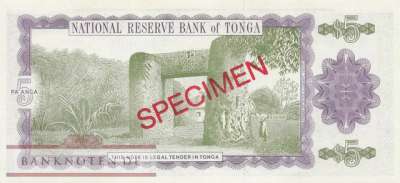 Tonga - 5  Pa'anga - SPECIMEN (#027S_UNC)