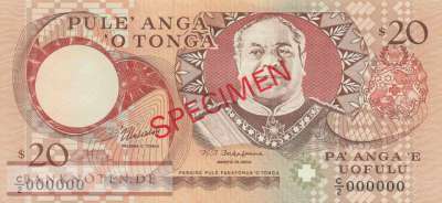 Tonga - 20  Pa'anga - SPECIMEN (#035bS_UNC)