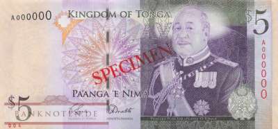 Tonga - 5  Pa anga - SPECIMEN (#039aS_UNC)