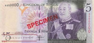 Tonga - 5  Pa anga - SPECIMEN (#039bS_UNC)