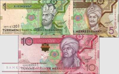 Turkmenistan: 1 Manat - 10 Manat (3 Banknoten)