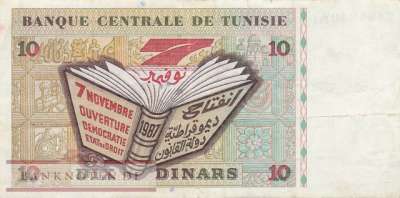 Tunesien - 10  Dinars (#087A_F)