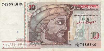 Tunesien - 10  Dinars (#087A_F)