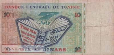 Tunesien - 10  Dinars (#087_VG)