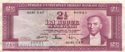 Turkey - 2 1/2  Lira (#152a_VF)
