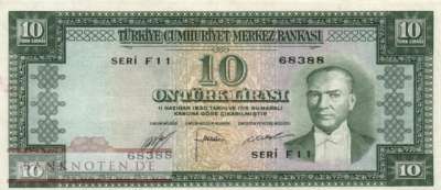Turkey - 10  Lira (#156a_VF)