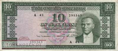 Turkey - 10  Lira (#161a_F)