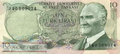Turkey - 10  Lira (#186_VF)