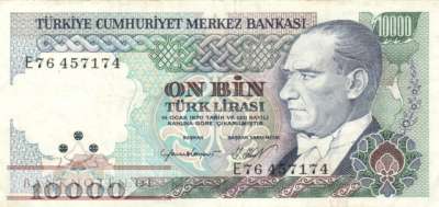 Turkey - 10.000  Lira (#199b-1_VF)