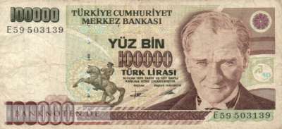 Türkei - 100.000  Lira (#205b_F)