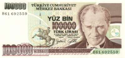 Türkei - 100.000  Lira (#206-2_UNC)