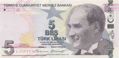 Türkei - 5  Lira (#222g_UNC)