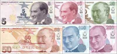 Türkei: 5 - 200 Lira (6 Banknoten)
