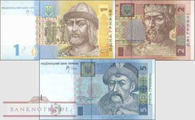 Ukraine: 1 - 5 Hryven (3 Banknoten)