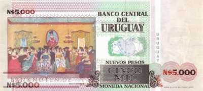 Uruguay - 5.000  Nuevos Pesos - grüner Überdruck (#068A-3_UNC)
