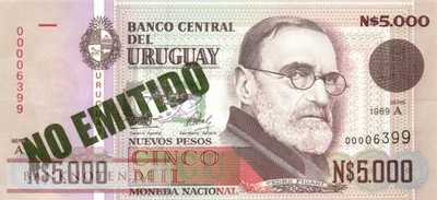 Uruguay - 5.000  Nuevos Pesos - grüner Überdruck (#068A-3_UNC)