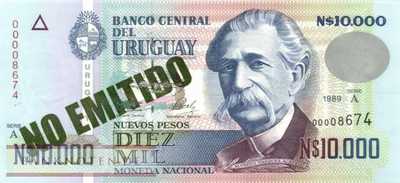 Uruguay - 10.000  Nuevos Pesos - green overprint (#068B-3_UNC)