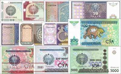Usbekistan: 1 - 5.000 Sum (11 Banknoten)
