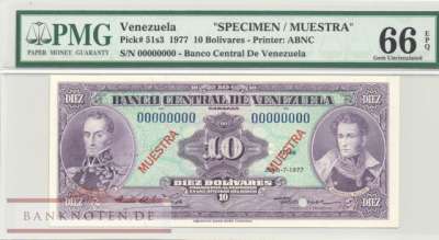 Venezuela - 10  Bolivares - N - PGM 66SPECIMEN - PGM 65 (#051s3-PMG_UNC)