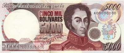 Venezuela - 5.000  Bolivares - SPECIMEN (#075aS_UNC)