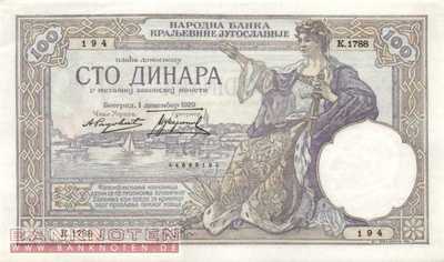 Yugoslavia - 100  Dinara (#027b_AU)