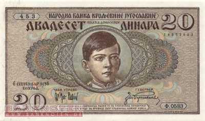 Yugoslavia - 20  Dinara (#030_UNC)