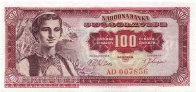 Yugoslavia - 100  Dinara (#073a_UNC)
