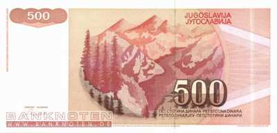 Jugoslawien - 500  Dinara (#109_UNC)