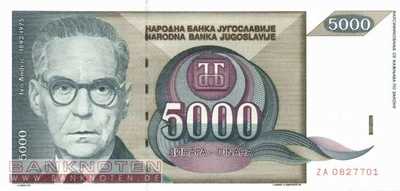 Yugoslavia - 5.000  Dinara - Replacement (#115R_UNC)