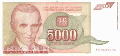 Yugoslavia - 5.000  Dinara (#128_VF)