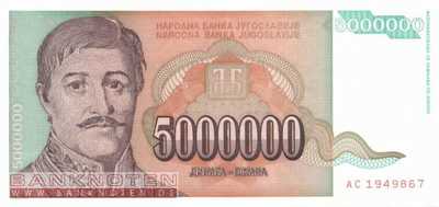 Yugoslavia - 5 Million Dinara (#132_UNC)