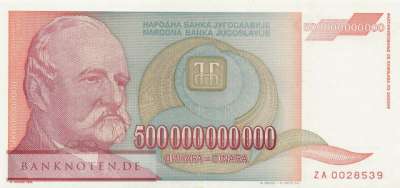 Jugoslawien - 500 Milliarden Dinara - Ersatzbanknote (#137R_XF)