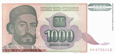 Yugoslavia - 1.000  Dinara (#140a_UNC)