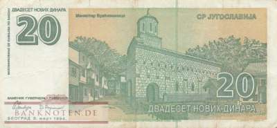 Jugoslawien - 20  Dinara (#150_F)