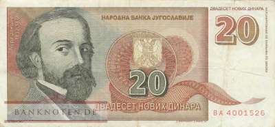 Jugoslawien - 20  Dinara (#150_F)